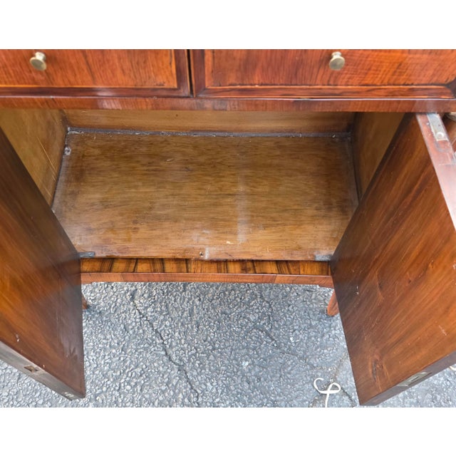 American Classical Figured Flame Mahogany Two-Drawer Cabinet With Brass-Mounted Columns, Circa 1840 For Sale - Image 9 of 12