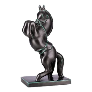 Mid-20th Century Modern Italian Glazed Black Ceramic Rearing Horse Sculpture by Ugo Zaccagnini & Figli