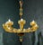 This magnificent amber color chandelier features 12 arms with emerald color finishes. Cleaned and re-wired, in full...