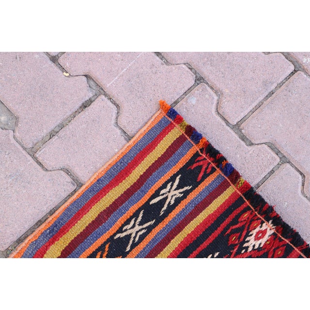 1970s Rustic Striped Black Small Rug For Sale In Sacramento - Image 6 of 12