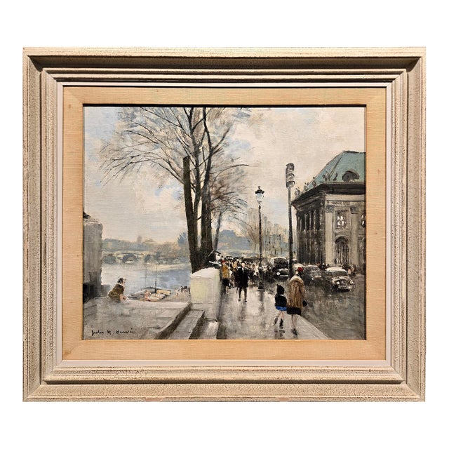 Jules Herve -View of the Quays Along the Seine River, Paris-Original Oil Painting For Sale