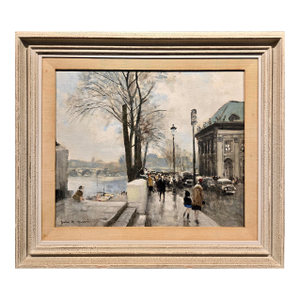 Jules Herve -View of the Quays Along the Seine River, Paris-Original Oil Painting