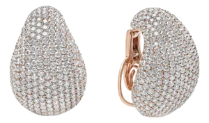 18K Rose Gold 13 1/5 Cttw Micro-Pave Diamond Sculptural Design Statement Omega Back Earrings (G-H Co