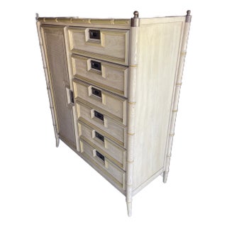 1970s Vintage Faux Bamboo Tall Boy Dresser by Stanley For Sale