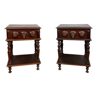Pair of Spanish Carved Wood Nightstands, 20th Century For Sale