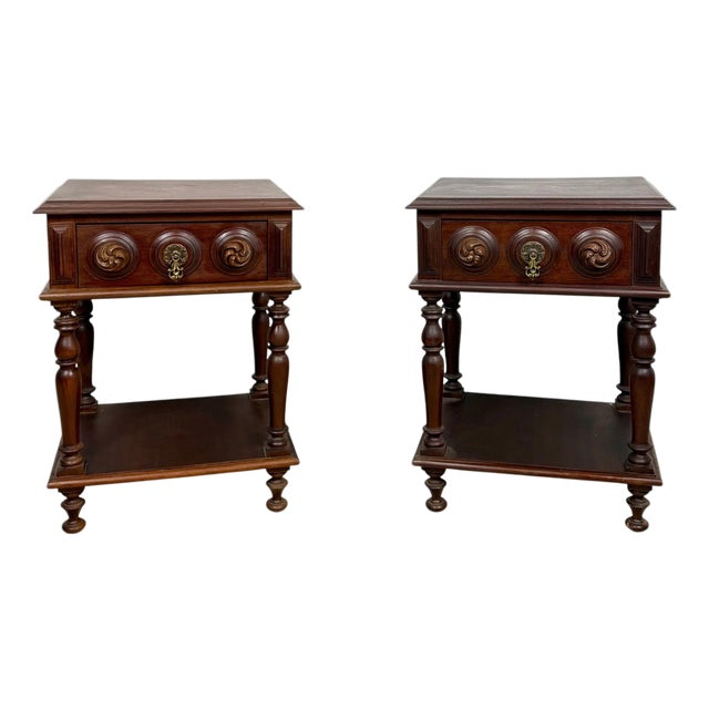Pair of Spanish Carved Wood Nightstands, 20th Century For Sale