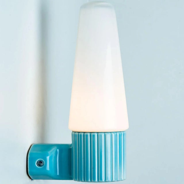 Aqua Ceramic Opaline Glass Wall Light, Sweden, 1960s For Sale - Image 3 of 15