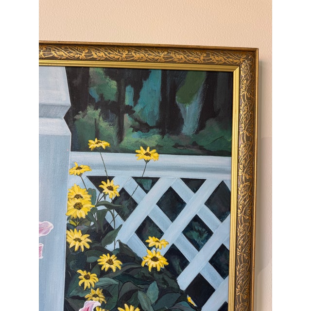 Wood 1980’s K. Jensen McCoy “Tropical Garden Entrance” Oil on Canvas Painting, Framed For Sale - Image 7 of 11