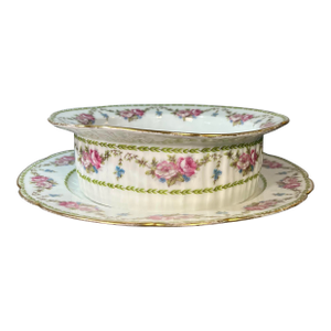 1990s 2pc-Antique Gda Limoges Porcelain Ramekin/Soufflé & Under Plate