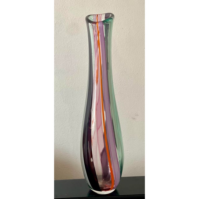 Tall Multi Colored Cane Murano-Style Art Glass Vase, Hand Blown in Nyc For Sale - Image 11 of 12