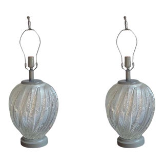 Pair of Curved Hand Blown Murano Glass Lamps For Sale