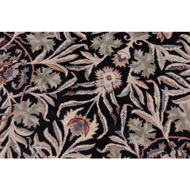 Art Nouveau Boho Chic Botanical 1990's Pak-Persian Black/Grey Wool Round Rug- 6'0'' X 6'1'' For Sale - Image 3 of 9