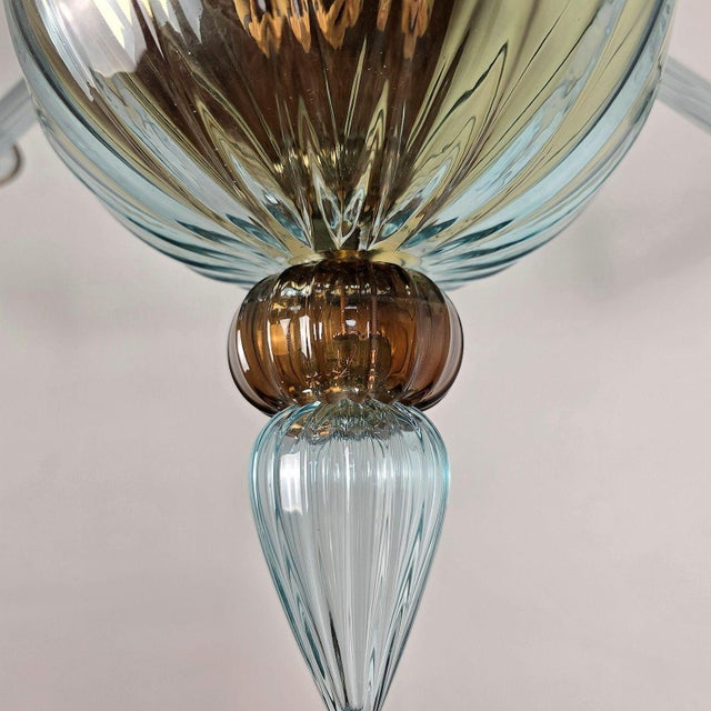 Blue 1980s Blue and Brown Murano Glass Chandelier For Sale - Image 8 of 12