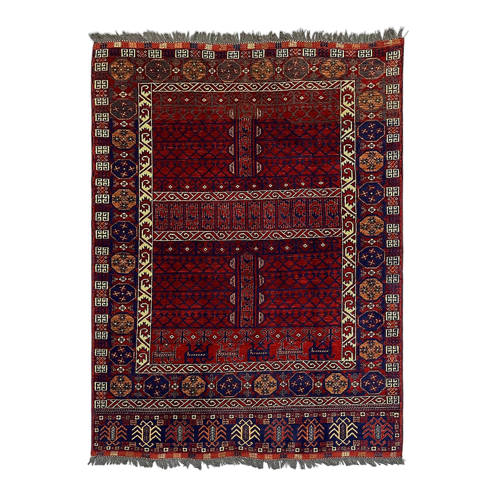 Red Turkmen Parda Tribal Wool Area Rug, 5'2