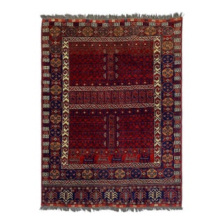 Red Turkmen Parda Tribal Wool Area Rug, 5'2" X 6'11" For Sale