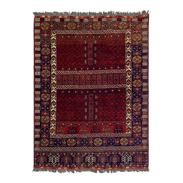 Red Turkmen Parda Tribal Wool Area Rug, 5'2" X 6'11" For Sale