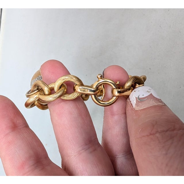 Mid-Century Modern Vintage 1970 Signed Napier Book Piece Goldtone "Wedding Bell" Charm Bracelet For Sale - Image 3 of 11