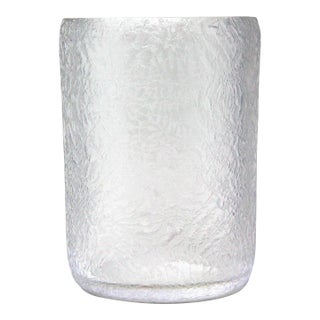 Mid Century Modern Ward Bennett Style Crackle Glass Cylindrical Vase For Sale