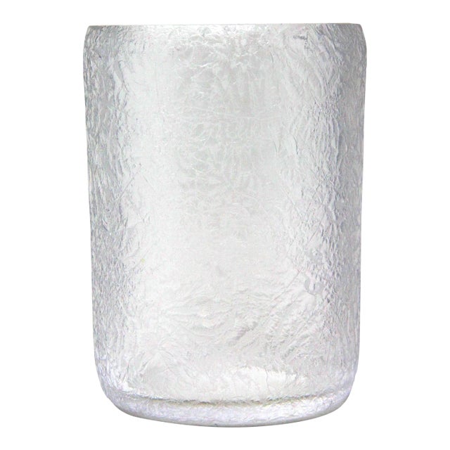 Mid Century Modern Ward Bennett Style Crackle Glass Cylindrical Vase For Sale