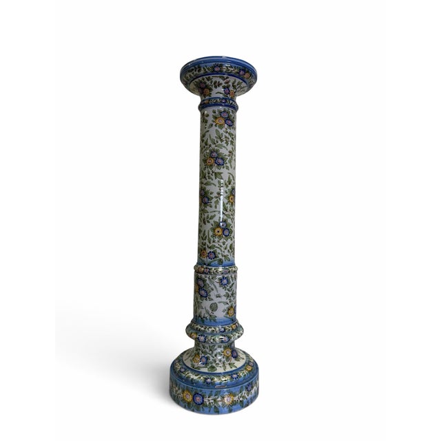 Vintage Italian Polychrome Faience Ceramic Pedestal Column For Sale - Image 4 of 7