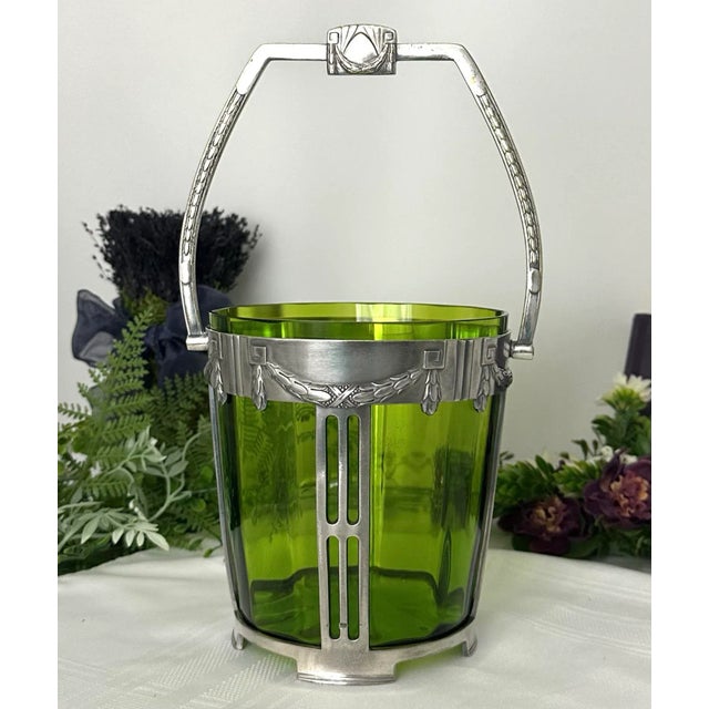 Art Deco Wurttembergische Wine Chiller Vintage Green Glass Ice Bucket For Sale - Image 9 of 11