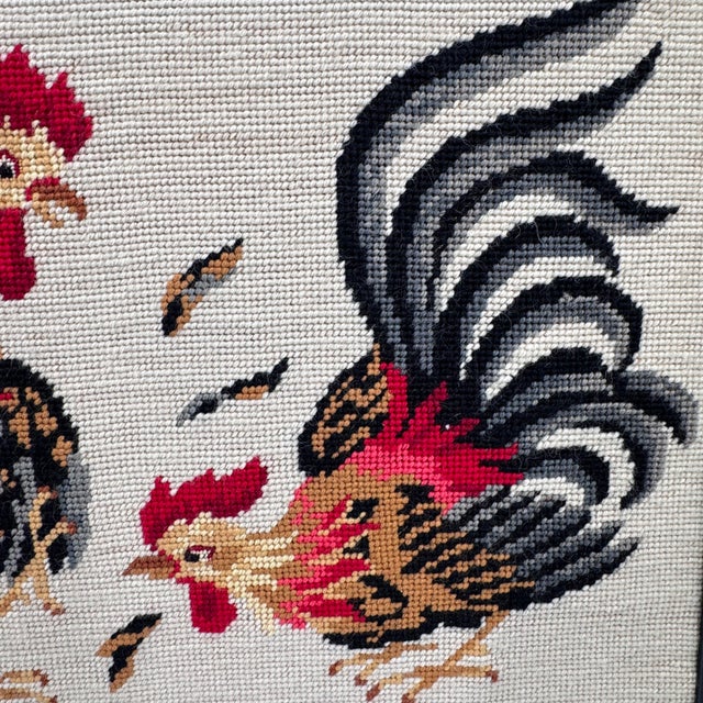 Vintage Roosters Needlepoint Traditional Americana Art For Sale In Tampa - Image 6 of 11