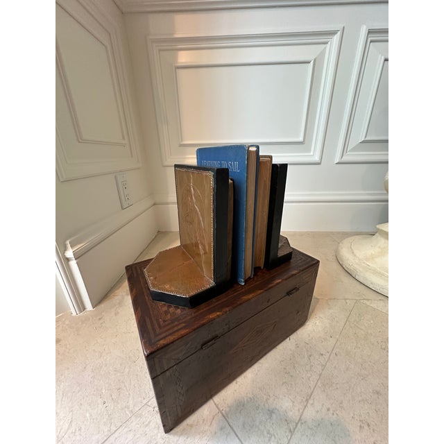 Vintage Handcrafted Pair of Equestrian Bookends With Horse of Embossed Copper on Wood, Made in England For Sale - Image 10 of 14