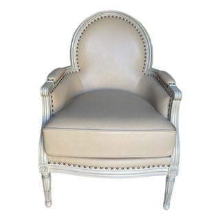 Vintage Louis XVI Style Leather Armchair by Jean-Rémy Couradette, France, 2001 For Sale