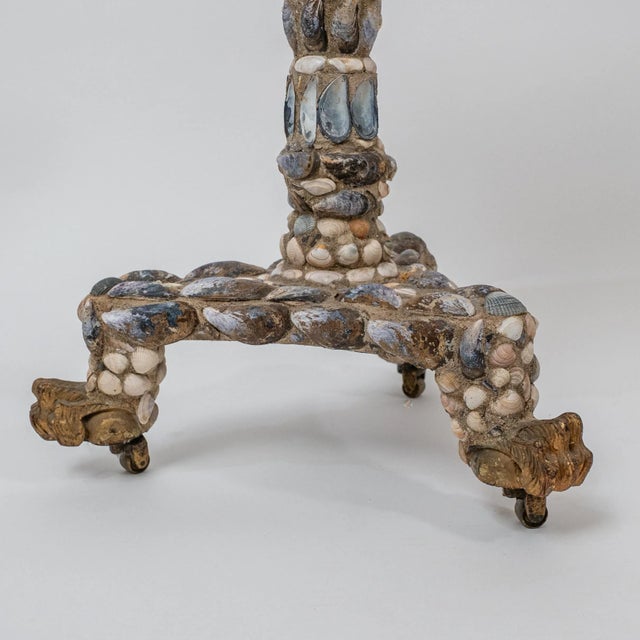 1940s English Regency Shell Encrusted Tri-Pod Pedestal Side Table For Sale - Image 5 of 11