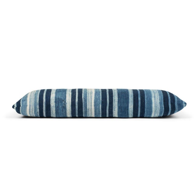 Early 21st Century Long Rich Faded Indigo Stripe Lumbar Cushion For Sale - Image 5 of 9