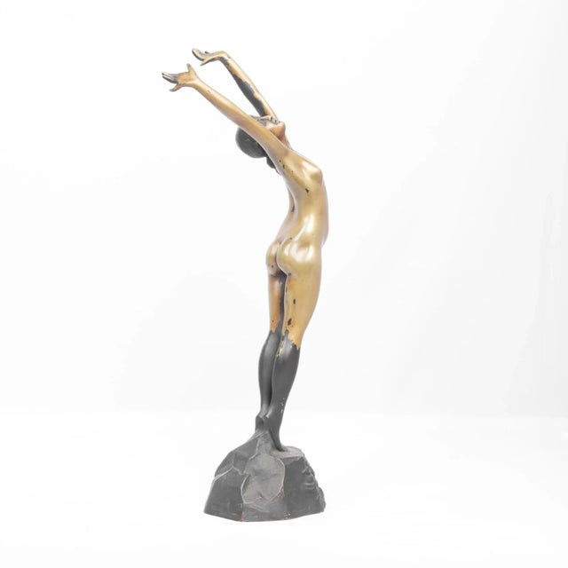 1930s Nude Female Figure Stretching Bronze Statuette For Sale - Image 4 of 8