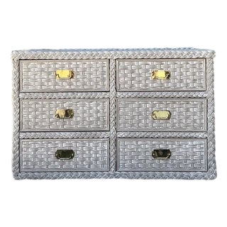 Vintage Washed Woven Rattan Dresser For Sale