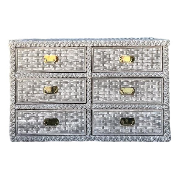 Vintage Washed Woven Rattan Dresser For Sale