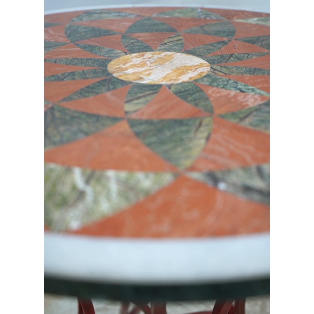 Pietra Dura Inlaid Marble Top Metal Base Round End Table For Sale - Image 4 of 12