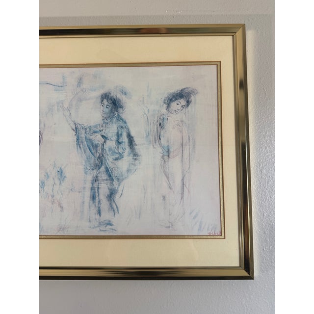 Blue Vintage Framed Figurative Artwork, Circa 1990s' For Sale - Image 8 of 14