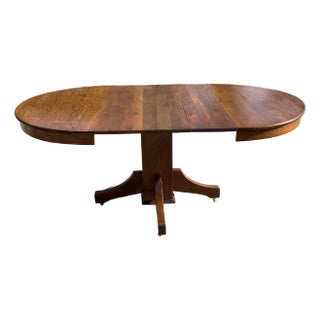 Antique Solid Oak Pedestal Table and 3 Leaves For Sale