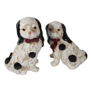 1980s Spaniel Dogs With Ribbons Posing, Pair