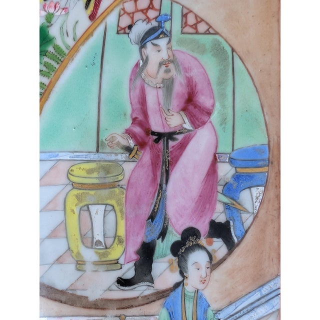 19th Century Antique Chinese Famille Rose Mandarin Figures Porcelain Plate, Mid-Qing Dynasty For Sale - Image 5 of 7