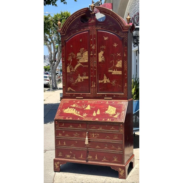 Chinoiserie 18th C Style George I Red & Gold Chinoiserie Secretary Desk by Burton-Ching For Sale - Image 3 of 7