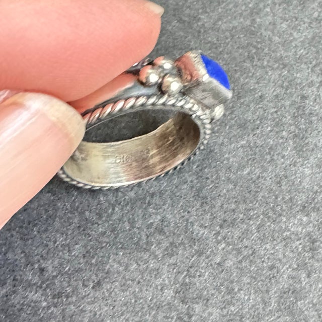 Vintage Lapis Lazuli Ring Sterling Silver Blue Gemstone Band Southwestern Size 6 For Sale - Image 10 of 12