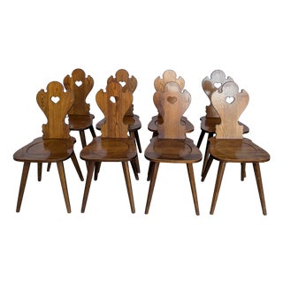 Farmhouse Tyrolean Chair with Heart Cutout Back, 1970s, Set of 8 For Sale