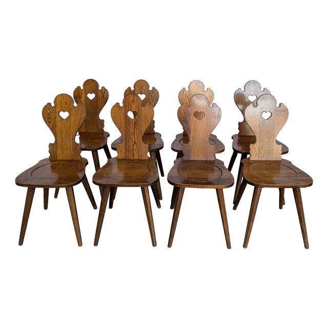 Farmhouse Tyrolean Chair with Heart Cutout Back, 1970s, Set of 8 For Sale
