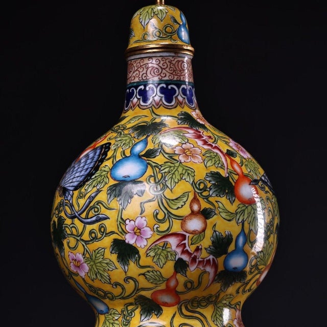 Late 20th Century Gilt Bronze Cloisonné Enamel Double-Gourd Vase With Filigree Stand For Sale - Image 4 of 9
