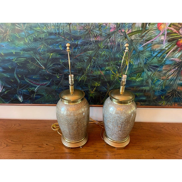 Late 20th Century Late 20th Century Frederick Cooper Crackle-Glazed Ceramic Table Lamps - A Pair For Sale - Image 5 of 10