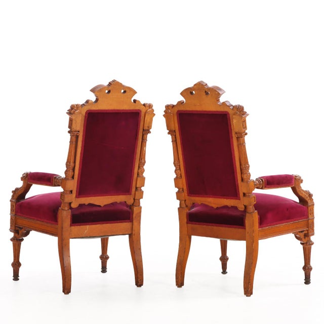 Victorian A Pair of Victorian Substantially Carved Oak Armchairs, C. 1870. For Sale - Image 3 of 6