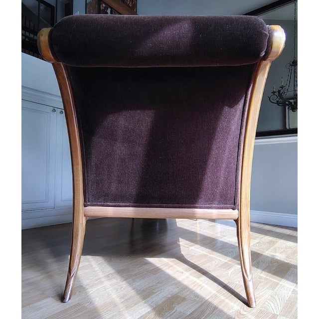 Brown Klismos Chaise in Brown Mohair For Sale - Image 8 of 16