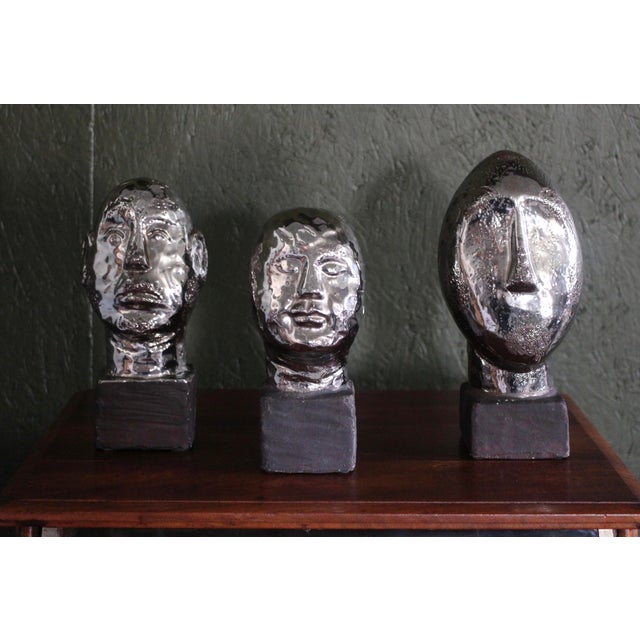 1990s Set of 3 Brutalist Head Sculptures From Italy For Sale - Image 6 of 12