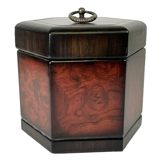 Mid-Century Boho Chic Hollywood Regency Traditional Six-Sided Burlwood Velvet-Lined Box. For Sale