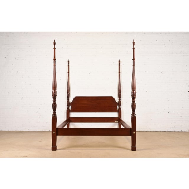 Ethan Allen Georgian Carved Solid Cherry Wood Queen Size Poster Bed For Sale - Image 13 of 13