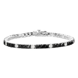 .925 Sterling Silver 8.0 Cttw Black and White Diamond Tennis Bracelet (I-J Color, I2-I3 Clarity) - 7.25" Inches For Sale